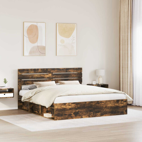 VidaXL vidaXL Bed Frame Smoked Oak 180 x 200 cm Solid Pine Wood 2