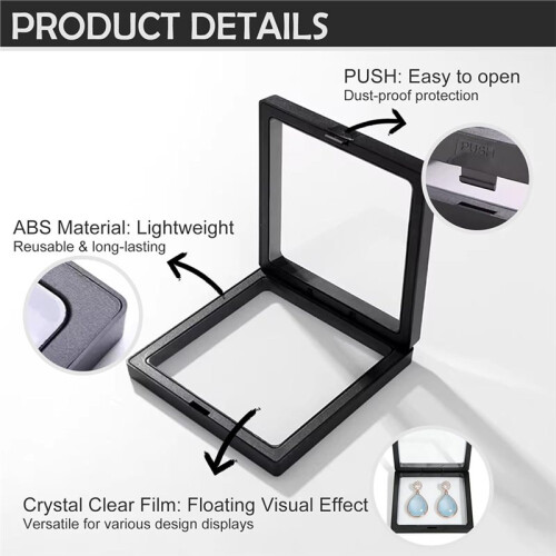 Floating Display Case, Black 20 Pack 3D Floating Frame Display Holder 9x9x2 cm Display Stand