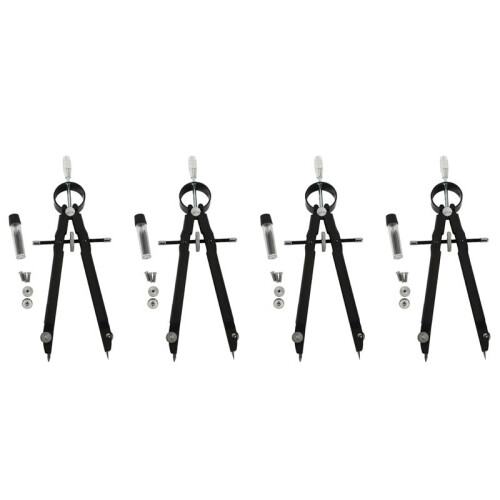 4X Compass Geometry Set with Lock, Math and Precision Compass, Metal and Durable for Drafting, Drawing, Measuring(Black)