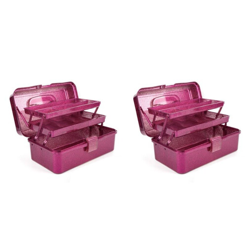 2X Glitter  &  Tool Storage Box,3-Layer Stackable Carry Tackle Box Sewing Box Organizer for Art