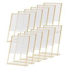 12PCS Gold Frame Acrylic Sign Holder Wedding Table Number Holder Slanted Menu Double Sided Stand, 4X6Inch Vertical