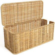 Cable Management Box,Handwoven Imitation Rattan Cord Hider Organizer Box with Lid,2 Open Slots Cable Organizer Box