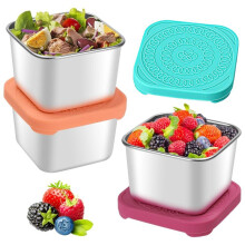 6Oz Stainless Steel Snack Containers, Small Metal Food Storage Container with Silicone Lids, for Office, Travel