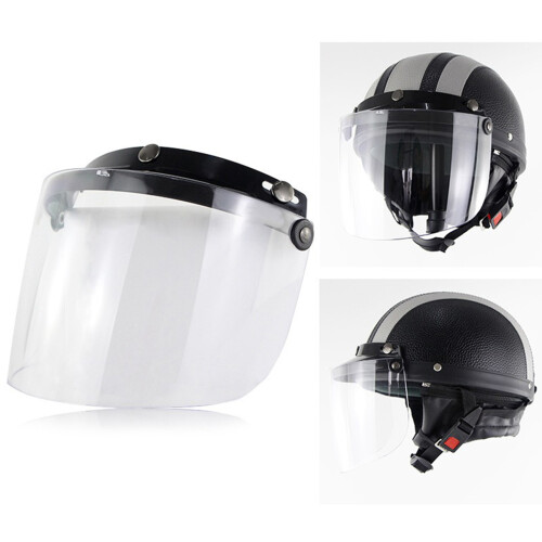Universal 3-Snap Flip Up Open Face Motorcycle Helmets visors Lens Shield Sunglass Silver 2