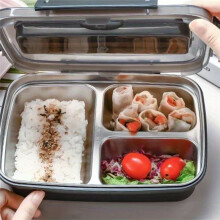 Easy-Clean Container for Students & Office Workers,Leak-Proof Stainless Steel Lunch Box with 3 Compartments Black