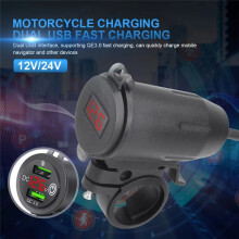 Caricabatterie da Auto per Manubrio Rider, Doppia Presa USB, Caricabatteria da Auto A Ricarica Rapida QC3.0 per Moto con Indicatore di Tensione A