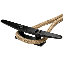 Black Boat Deck Cleat with Integrated Body Tie Down for Mooring Line Tie Off 6 inches