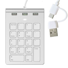 Teclado Numérico com Fio USB e Tipo C com Hub de 3 Portas USB 2.0, Teclado Numérico para Contabilidade Bancária, Caixa e Laptop