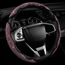 3-Segment Steering Wheel Cover Clips Rhinestones Synthetic Fiber Grip Trim Pink