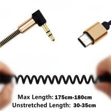 Cavo di Prolunga USB C A Spirale con 90 Gradi, 3,5 mm, per Cuffie Audio AUX, Stereo, per Auto, per Smartphone.