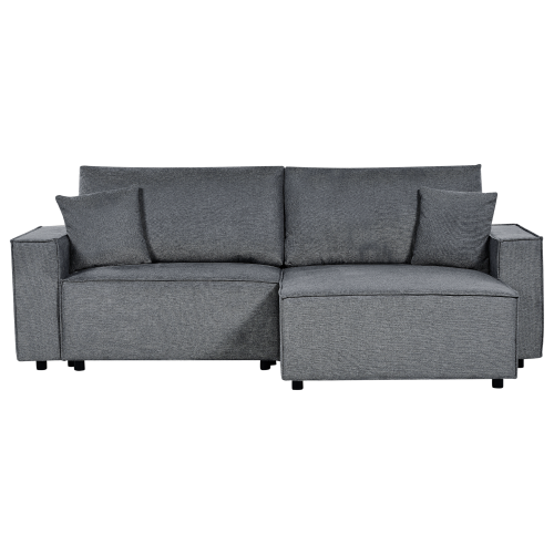 Beliani Corner Sofa Bed 3 Seater KARILA Fabric Dark Grey with Storage Left Hand