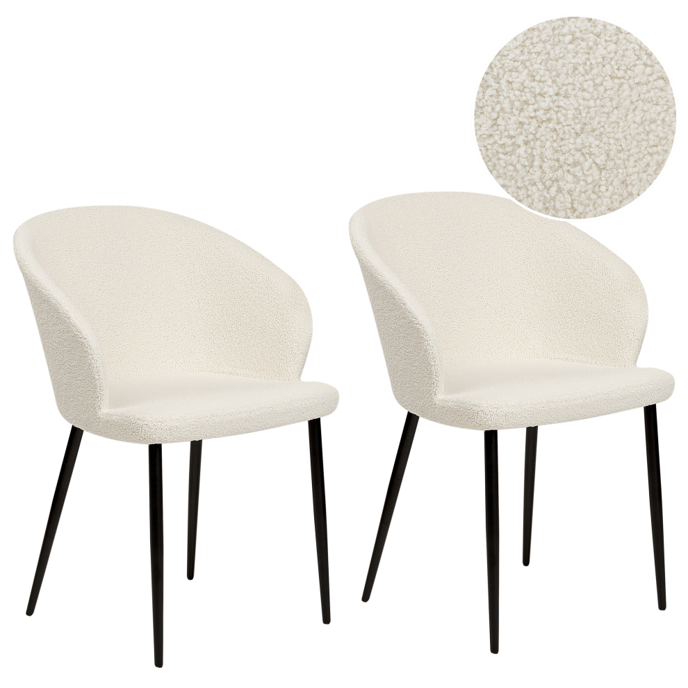 Beliani Set Of 2 Dining Chairs Mason Boucle Off-White