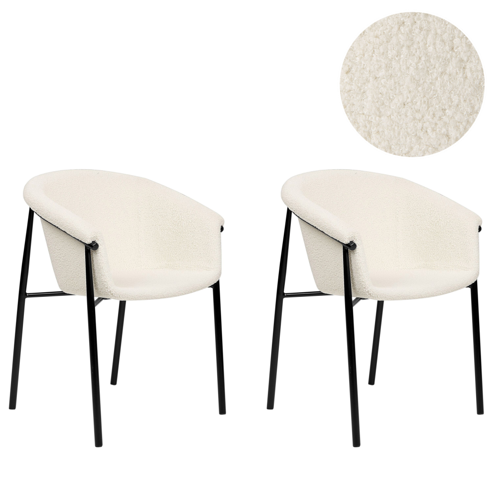 Beliani Set Of 2 Dining Chairs Ames Boucle Off-White