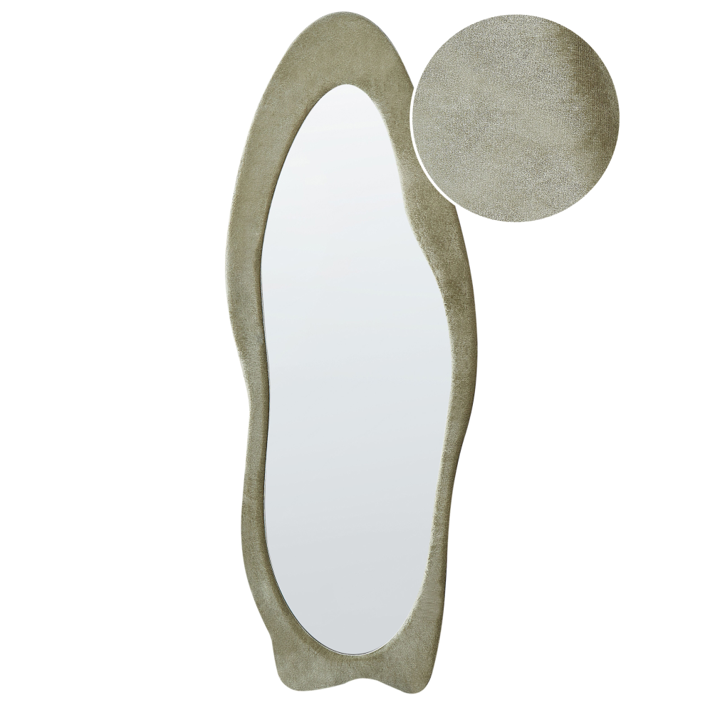 Beliani Wall Mirror Reigny 57 Cm 160 Cm Velvet Olive Green