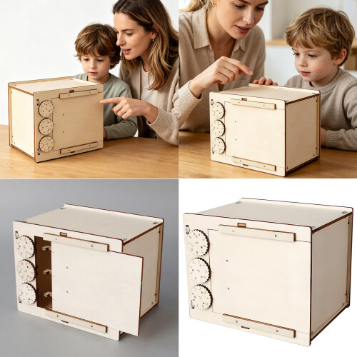 Wooden Front Panel Combination Lock Project Box for Kids and Students Study 1