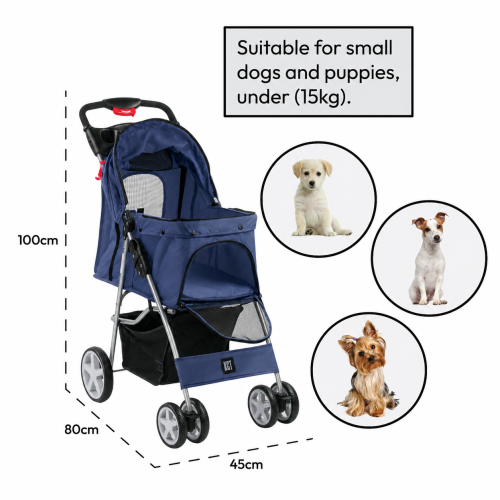 KCT (Cover + Blue Pet Stroller) KCT Hooded Pet Strollers for Small to Medium Sized Pets 2