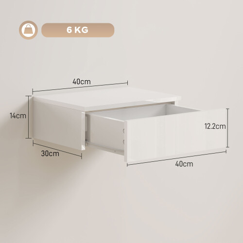 Homcom HOMCOM Wall Mounted Bedside Table with High Gloss Finish and Storage Drawer 1