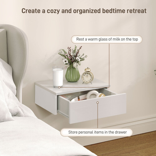 Homcom HOMCOM Wall Mounted Bedside Table with High Gloss Finish and Storage Drawer 2
