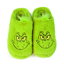 (9 UK-10 UK, Green) The Grinch Unisex Adult Face Faux Fur Slippers