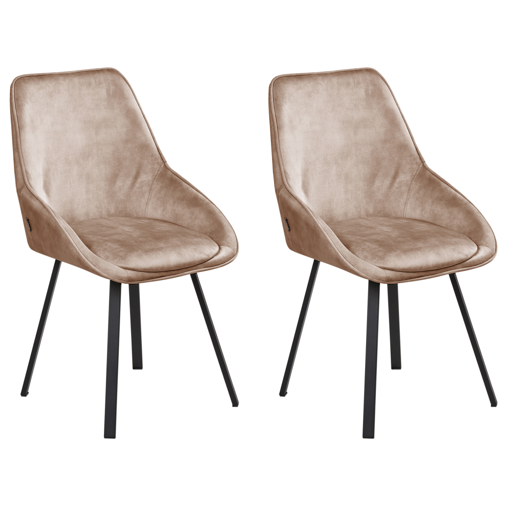 Beliani Set Of 2 Dining Chairs Swivel Terlton Velvet Beige