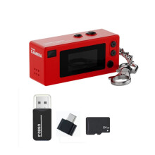Câmera de Polegar para Chaveiro com Gravação de Vídeo HD 1080P, Tela LCD de 0,96 Polegadas com Cartão de 64 GB e Lente Angular de 130