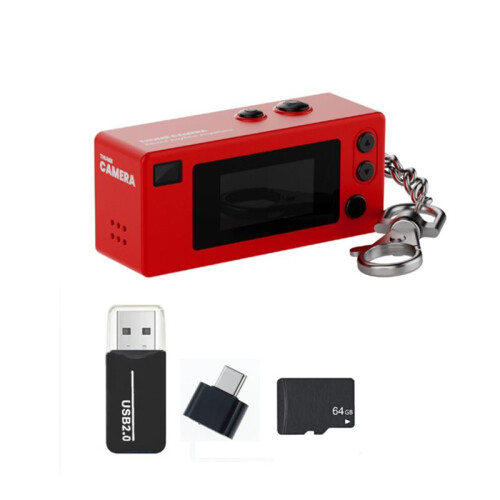 Câmera de Polegar para Chaveiro com Gravação de Vídeo HD 1080P, Tela LCD de 0,96 Polegadas com Cartão de 64 GB e Lente  Angular de 130