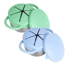 2 Pack Snack Cups for Toddlers Spill Proof - Detachable Stainless Steel Toddler Snack Cups with Silicone Lids & Handles