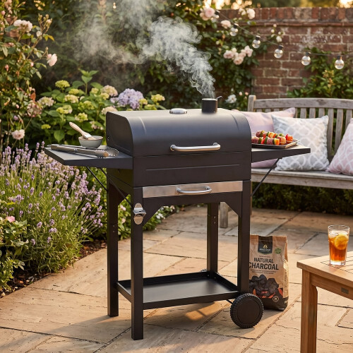 Charcoal BBQ Grill Trolley Matt Black 2