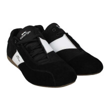 (9 UK, Black/White) Slazenger Mens Coast Diagonal Stripe Leather Flat Shoes