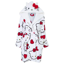 (S, White/Red/Black) Hello Kitty Womens/Ladies 3D Ears Fleece Robe