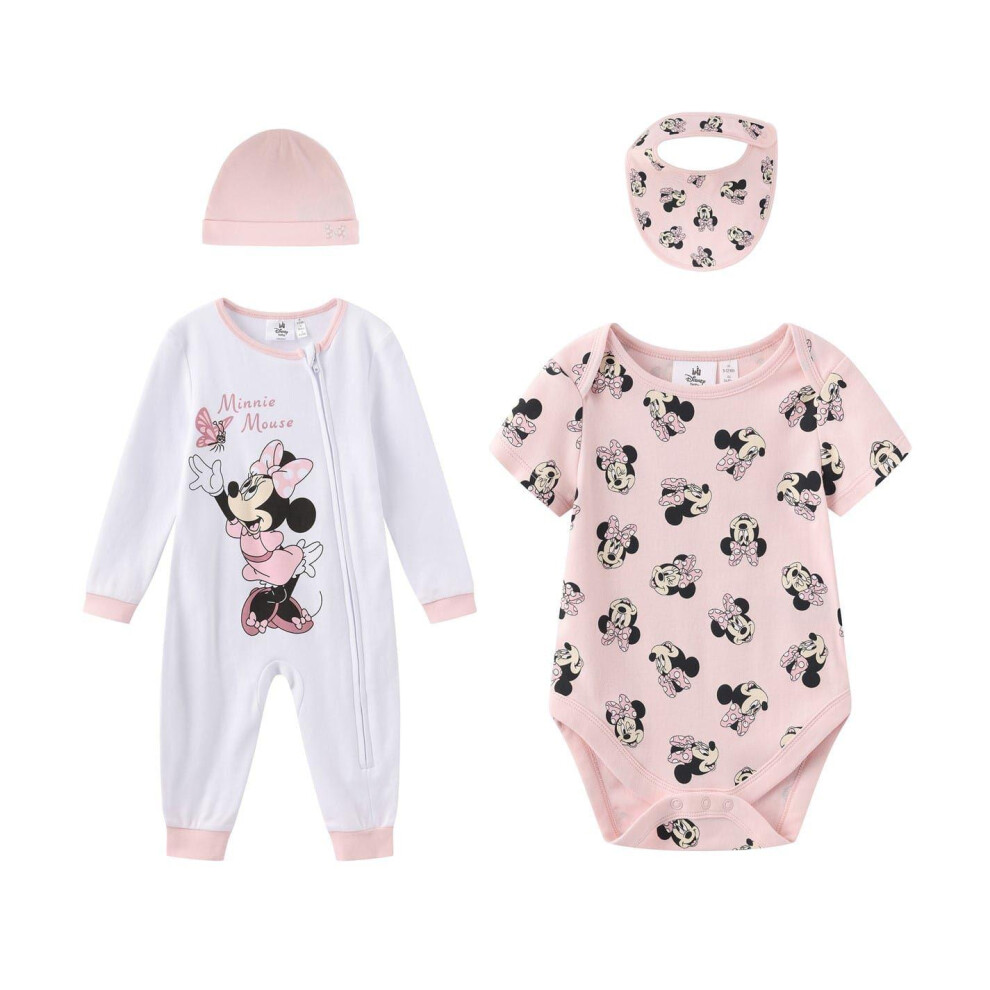 Disney (0-3 Months, White/Pink) Baby Girls Minnie Mouse Cotton Accessories Set (Pack Of 4)
