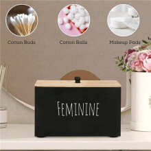 2X Tampon Holder Storage for Bathroom, Feminine Wood Container Box, Women Product Organizer, Farmhouse Decor Black