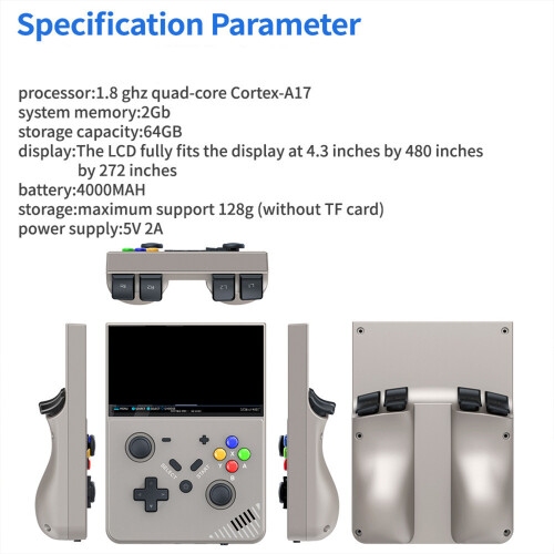 64G/128G Gamepad 4.3" Screen Game Consoles Support for Linux Emelec 4.3 System Black 64G 1