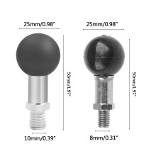 1 inch Ball Mount Adapter 25mm 1'' Mounting Joint to M8 M10 Threaded Screw M8 Black