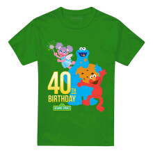 (S, Kelly Green) Sesame Street Unisex Adult 40th Birthday T-Shirt