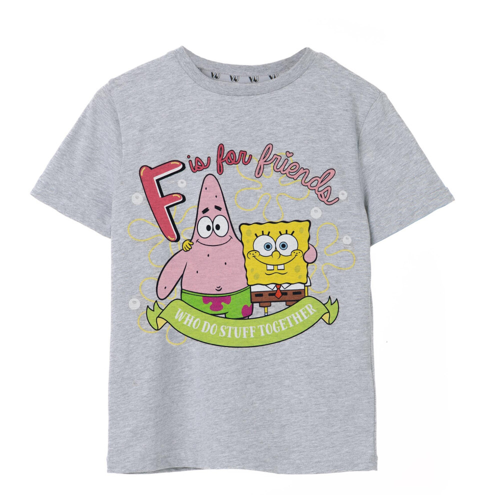 Spongebob Squarepants (11-12 Years, Grey Marl) Girls F Is For Friends T-Shirt