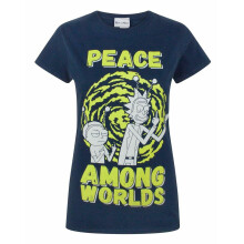 (XXL, Blue) Rick And Morty Womens/Ladies Peace Among Worlds T-Shirt