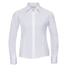 (S, White) Russell Collection Ladies/Womens Long Sleeve Poly-Cotton Easy Care Fitted Poplin Shirt