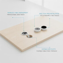 Desk Cable Grommet Cover for 2-Inch Holes, Snap-in ABS Ring to Hide Pre-Drilled Openings and Organize Cords