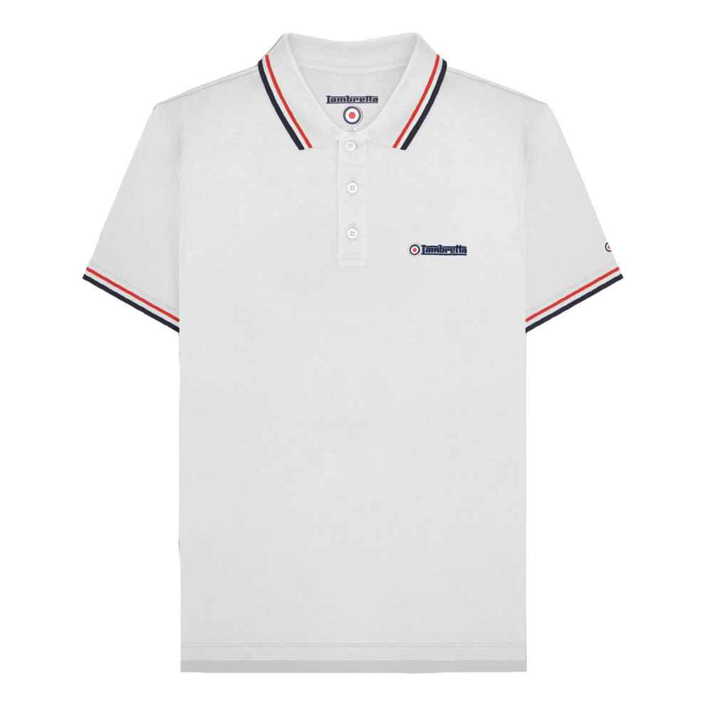 Lambretta (L, White/Red/Navy) Mens Ss25 Twin Tip Polo Shirt