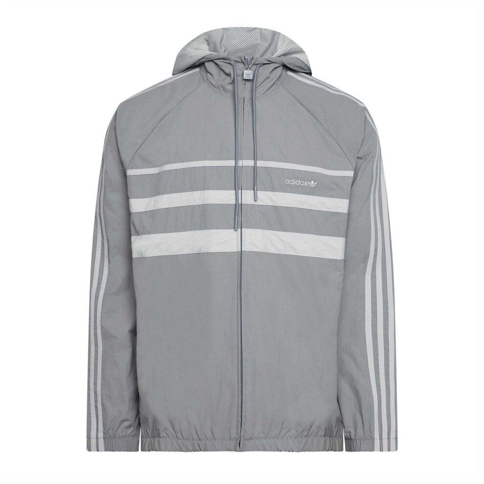 Adidas (L, Grey Three) Mens Originals 3 Stripes Windbreaker