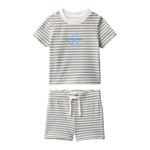 (12 Months, Monument) Calvin Klein Baby Striped Two Piece T-Shirt & Shorts Set