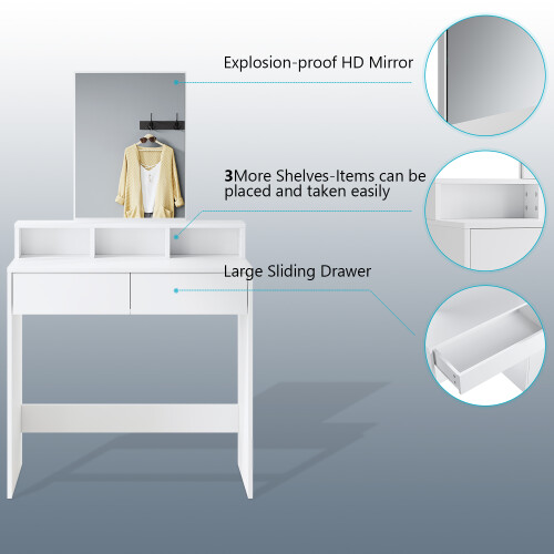 ELEGANT (Dressing Table Only) Elegant White Dressing Table with Mirror, Makeup Vanity Desk with Storage Compartments & 2 Drawers, Compact Design 2