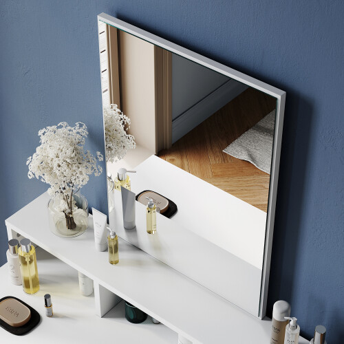 ELEGANT (Dressing Table Only) Elegant White Dressing Table with Mirror, Makeup Vanity Desk with Storage Compartments & 2 Drawers, Compact Design 1