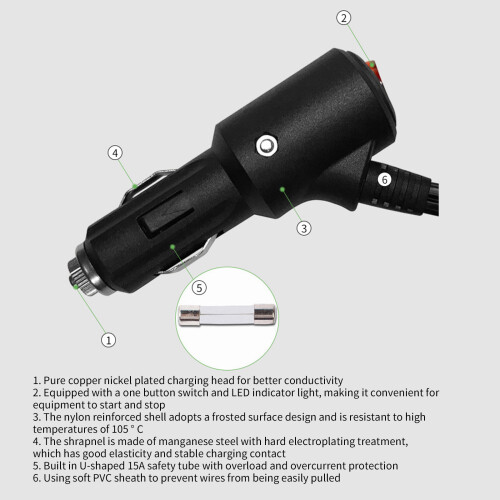 Car Cigarettes Lighter Plug to Double DC5521 Power Cable with Switching Button