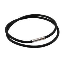 5pcs 3mm Black Rubber Cord Necklace with Stainless Steel Closure - 18 Inch