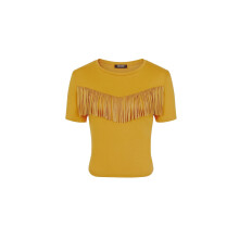(10 UK, Mustard Yellow) Girls On Film Womens/Ladies Rockferry Fringed T-Shirt