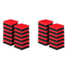 48Pcs 25X25X5Cm Studio Acoustic Soundproof Foam Pyramid Noise Insulation Sound Absorption Treatment Panels Black+Red