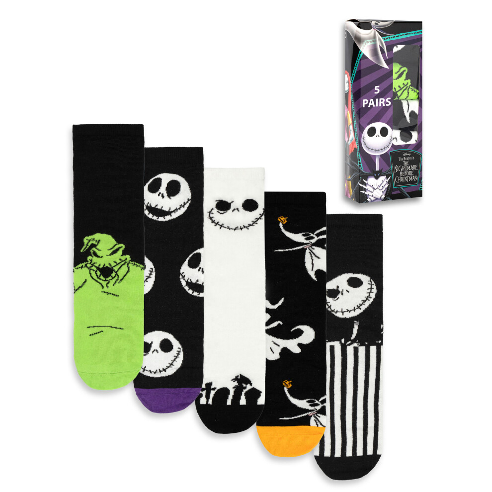Disney (4-8 Uk) The Nightmare Before Christmas Calf Socks Set Of 5 (Unisex Black)