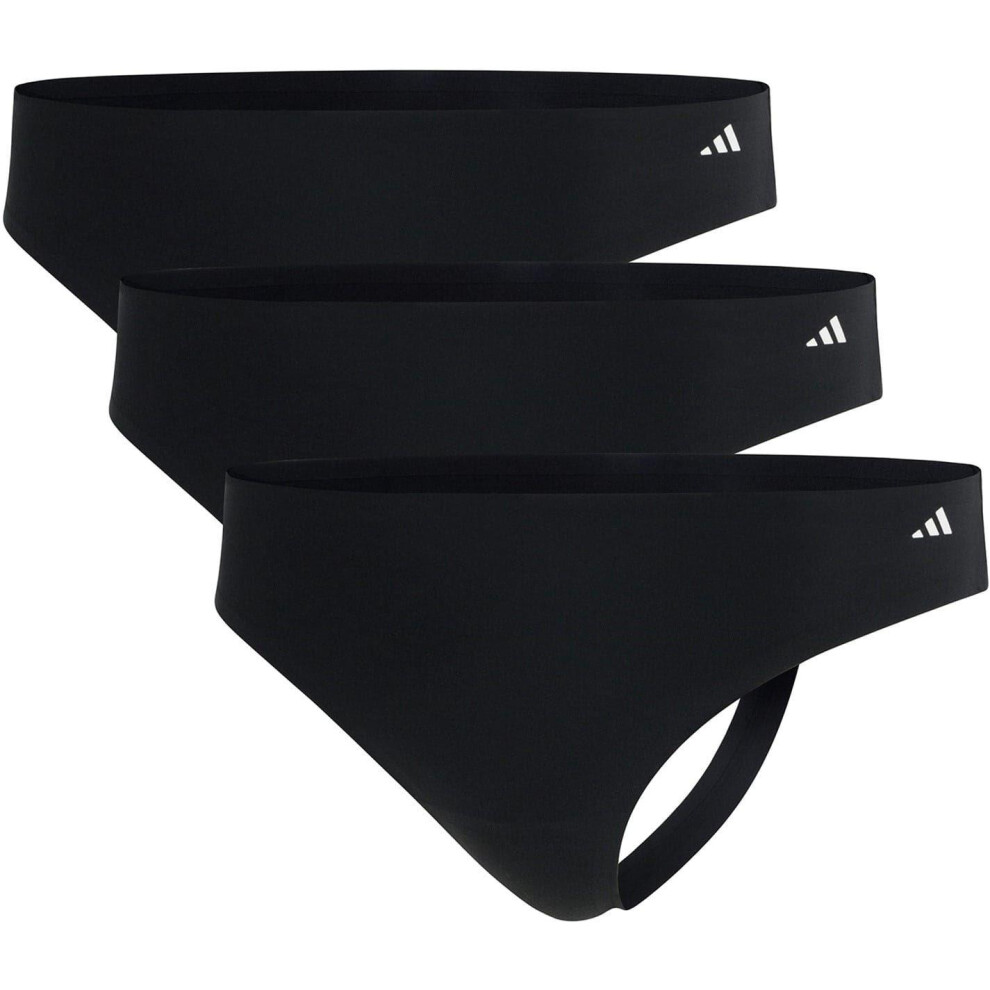 Adidas (14 Uk, Black) Womens/Ladies Plain Seamless Thong (Pack Of 3)